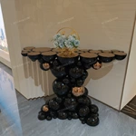 Sculptural Bubble Console Table with High-Gloss Black Spheres and Rose Gold Accents